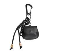 LAOYEFACAI Mini llavero para mujer Colgante para bolso con camelia y perlas Elegante charm de cuero para llavero y bolso Pequeño accesorio con mosquetón (Black)