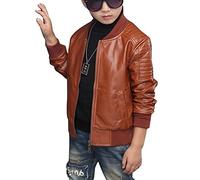LaoZan Chaqueta De Cuero Sintético para Niños Cremallera Abrigos Cazadoras Otoño Invierno Café 90cm