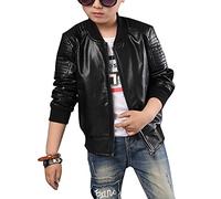 LaoZan Chaqueta De Cuero Sintético para Niños Cremallera Abrigos Cazadoras Otoño Invierno Negro 110cm