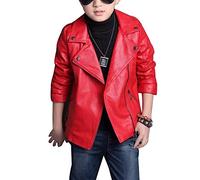 LaoZan Niños Chaqueta De Imitación Cuero con Cremallera Abrigos De Invierno Cazadoras Rojo 120cm