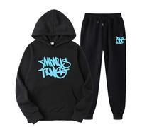 LaoZan Set di Felpe 2 Pezzi Min Two Y2K Hoodies Abrigo con Manga Larga Hip Pop Sudadera con Capucha Unisex Estampado Vintage Pullover Oversized Harajuku