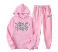LaoZan Set di Felpe 2 Pezzi Min Two Y2K Hoodies Abrigo con Manga Larga Hip Pop Sudadera con Capucha Unisex Estampado Vintage Pullover Oversized Harajuku