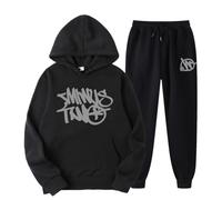 LaoZan Set di Felpe 2 Pezzi Min Two Y2K Hoodies Abrigo con Manga Larga Hip Pop Sudadera con Capucha Unisex Estampado Vintage Pullover Oversized Harajuku