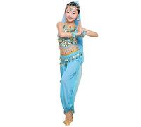 LaoZan Top del Vendaje Disfraz de Niña para Danza del Vientre Lentejuelas Pantalones Trajes de Entrenamiento de Baile (Lago Azul(8Pcs), Asia XL)