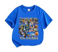 LaoZan Tung Tung Tung Sahur Camiseta para Niños con Estampado Cartoon, Italian Brainrot Camiseta Unisex de Cuello Redondo de Manga Corta para Niños & Niñas