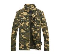 LaoZanA Hombre Chaqueta Camuflaje Abrigo Cazadora Militar Casual Multi-Bolsillo Slim Fit Caqui XL