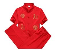 LaoZanA Hombres Ropa China Tradicional Antigua Disfraz Traje Tang Tai Chi Uniforme Rojo 43