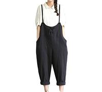 LaoZanA Mujer Chicas Peto Largo Pantalones Harem Anchos Baggy Palazzo Casual Elegante Suelto Bolsillos Fiesta Negro M