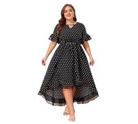 LapaPlus Vestido de noche elegante para mujer, talla grande, con lunares, de malla, para cóctel, vestido de verano con bolsillos, Negro, 5XL Grande