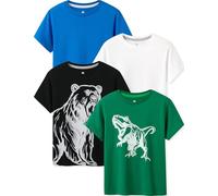 LAPASA Camiseta Niño & Niña (Pack de 4) Camisetas Manga Corta Blanca & Colores Unisex 100% Algodón K01 5-6 años Blanco + Dino Verde + Azul + Oso Negro