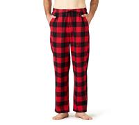 LAPASA Pantalon Pijama Hombre Algodon Franela Pajama Pant Dormir Largo Cuadro Bragueta con Boton estar en Casa Suave Comodo Invierno M39 S Cuadros en Negro y Rojo
