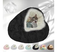 Lapcatz Nest Bed, 2024 New Lapcatz Cat and Dog Bed, Winter Warm Shell Semi-Enclosed Pet Cat Bed, Plush, Warm PP Cotton, Non-slip Bottom, Improve Pet's Sleep Quality, for Cats & Dogs (L-Black)