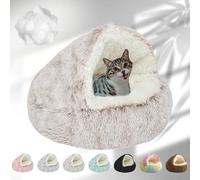 Lapcatz Nest Bed, 2024 New Lapcatz Cat and Dog Bed, Winter Warm Shell Semi-Enclosed Pet Cat Bed, Plush, Warm PP Cotton, Non-slip Bottom, Improve Pet's Sleep Quality, for Cats & Dogs (XL-Khaki)