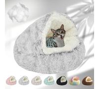 Lapcatz Nest Bed, 2024 New Lapcatz Cat and Dog Bed, Winter Warm Shell Semi-Enclosed Pet Cat Bed, Plush, Warm PP Cotton, Non-slip Bottom, Improve Pet's Sleep Quality, for Cats & Dogs (L-Grey)