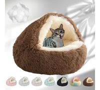 Lapcatz Nest Bed, 2024 New Lapcatz Cat and Dog Bed, Winter Warm Shell Semi-Enclosed Pet Cat Bed, Plush, Warm PP Cotton, Non-slip Bottom, Improve Pet's Sleep Quality, for Cats & Dogs (S-Brown)