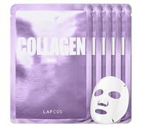 LAPCOS Collagen Sheet Mask, Firming Daily Face Mask with Collagen Peptides for Anti-Aging, Helps to Minimize Wrinkles, Restores Skin Elasticity & Firmness, Hydrating, Korean Beauty, 5-Pack