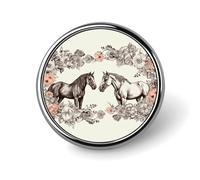 Lapel Pin for Men Brooches And Pins for Women - Flowers And Horses Hand Drawn Round Metal Badge for Shirts, Jackets, Hats | Durable Fashion Accessory & Gift for Men, Women, Events