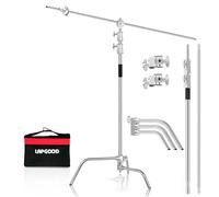 Lapgood C Stand 100% Acero Inoxidable Resistente con Brazo Articulado,Altura Máxima 330cm,Soporte C Ajustable para Lámpara con Brazo de Sujeción de 127cm,2 Cabezales de Mango para Monoluz de Estudio
