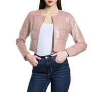 Laphilo 7720 Chaqueta Bolero Mujer Piel Sintética Cremalleras Chaqueta Manga Larga Sin Cuello Código 7720, Cod.083 Rosa, M
