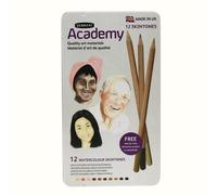 Lápices acuarelables Derwent Academy Watercolour; 12 unidades, para retratos, en estuche de metal, color piel