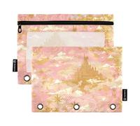 Lápices con ventana transparente, estuche de castillo de cuento de hadas dorado rosa con cremallera, carpeta de gran capacidad, 3 anillos para aula, escuela, suministros de oficina, multicolor, 2