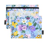 Lápices con ventana transparente, pintura al óleo con flores retro en color azul, estuche grande y resistente de 3 anillos para suministros de oficina, multicolor, 2 unidades