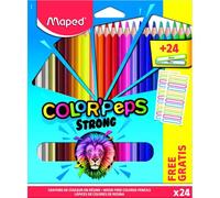 Maped - Pinturas de Madera - Estuche Strong - 24 Lápices de Colores y 24 Etiquetas para Poner el Nombre - Ideal para Llevar a Clase - Colores Vibrantes