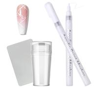 Lápices de esmalte de uñas para uñas, color blanco, secado rápido y resistente al agua, juego con sello de silicona y raspador, sin lámpara UV, lápiz para uñas francesas y patrones