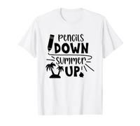 Lápices hacia Abajo, Verano hasta la Escuela de Vacaciones Divertido Camiseta gráfica económica, Hombre, Blanco, S