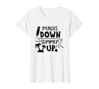 Lápices hacia Abajo, Verano hasta la Escuela de Vacaciones Divertido Camiseta gráfica económica, Mujer, Blanco, XS
