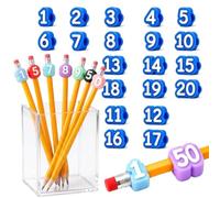 Lápices numerados, 20 etiquetas reutilizables para lápices de aula, adornos para lápices de números para organización del aula y estación de seguimiento de suministros, etiquetas de números