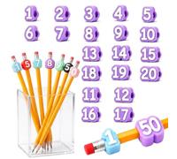 Lápices numerados, 20 etiquetas reutilizables para lápices de aula, adornos para lápices de números para organización del aula y estación de seguimiento de suministros, etiquetas de números