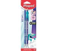 Maped Lápices para Niños - Lápiz Grafito HB con Goma + Accesorio Ergonómico - Colores Madera - Estuche de Lápices