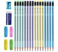 Lápices triangulares antideslizantes, 16 unidades HB, 4 ayudas para escribir y sacapuntas, goma de borrar, herramientas de dibujo para exámenes y dibujar