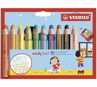 Lápices Woody 3 en 1 10 colores + sacapuntas STABILO