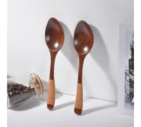 Lapiglo 2 cucharas de madera para cocinar y sopa, utensilios de cocina de 18,5 cm con asa, vajilla de madera natural para el hogar