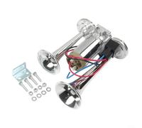 Lapiglo Aire eléctrico cromado para bocina de 12 V/24 V, tren de trompeta doble fuerte para kit de bocina para SUV, motocicleta, barco, camión, audio de coche ABS de zinc impermeable (plata 24V)