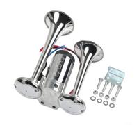 Lapiglo Aire eléctrico cromado para bocina de 12 V/24 V, tren de trompeta doble fuerte para kit de bocina para SUV, motocicleta, barco, camión, audio de coche ABS de zinc impermeable (plata 12V)