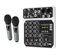 Lapiglo Consola mezcladora de audio de 4 canales con reproductor de MP3 de potencia de 48 V, entradas de micrófono duales, ABS portátil para uso en escenario en vivo