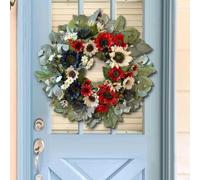 Lapiglo Corona de girasol alegre para decoración de puerta, tela no tejida de larga duración, para colgar en casa, fiesta, Acción de Gracias, Navidad
