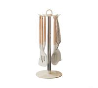 Lapiglo Estante de acero para utensilios con 8 ganchos, organizador de cocina giratorio de 360° para cucharas, espátulas y cucharones en encimeras (gris)