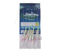 Lapiglo Juego de aparejos luminosos de pesca en el mar 5 unids ganchos de acero al carbono Bass bacalao Deep Water Night Use Green Head White Foil Flash Bait(1/0#)