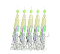 Lapiglo Juego de aparejos luminosos de pesca en el mar 5pcs Ganchos de acero al carbono Bass Cod Deep Water Night Use Green Head White Foil Flash Bait(3#)