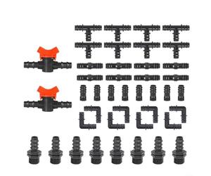 Lapiglo Kit de accesorios de riego por goteo de 1/2 pulgada, tubo de identificación 0.560-0.600, juego de conectores de púas de plástico, sistemas de riego de césped de invernadero de jardín
