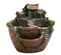Lapiglo Maceta de jardín de hadas de resina caprichosa con drenaje, 17,5 x 17 x 16 cm para mini casa para suculentas cactus, encantadora decoración de césped para patio (naranja)