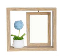 Lapiglo Marco de fotos de madera giratorio hecho a mano de 6 x 4 pulgadas con decoración de maceta de hilo, soporte de exhibición de doble cara para profesor de graduación, hogar (C)