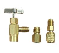 Lapiglo Paquete de 3 llaves autosellantes para R1234yf, 1/5.1 cm para ACME a 1/10.2 cm SAE macho A/adaptador con núcleo de válvula, mango en T de metal para R134a R12