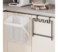 Lapiglo Soporte plegable para colgar bolsas de basura, armario de cocina para puerta, estante de almacenamiento de hierro que ahorra espacio, cesta de basura para instalar, color blanco
