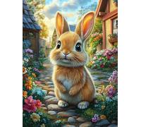 Lapin Dans le Jardin de la Maison de campagne Rompecabezas 300 Piezas Cartón Resistente para Principiantes Mitos fantásticos Ocio Doméstico Reducir Estrés Decoración Hogar Regalo Ideal 300 PCS