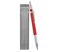Lápiz de carpintero de metal, herramienta de marcado mecánico, 14,5 cm, bolígrafo de dibujo de acero, recambios plateados de 2 mm, doce minas, sacapuntas integrado, instrumento de escritura de